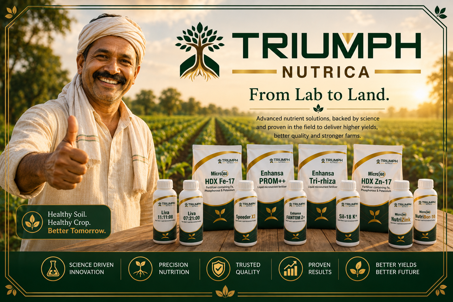 Triumph Nutrica brand banner showcasing specialty agri-chemistry products and crop nutrition solutions